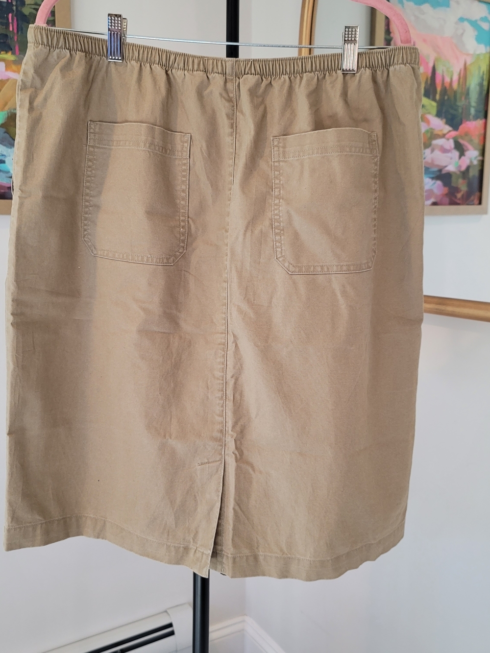 LL BEAN Drawstring Waist Skirt Tan 100% Cotton Women's Size LP - Picture 6 of 9